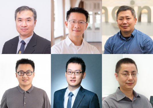 (upper row from left, clockwise) Professor Cheng Chun Kong, Professor Kaibin Huang,  Professor Taku Komura, Dr Qi Liu, Dr Ping Luo and Professor Yizhou Yu